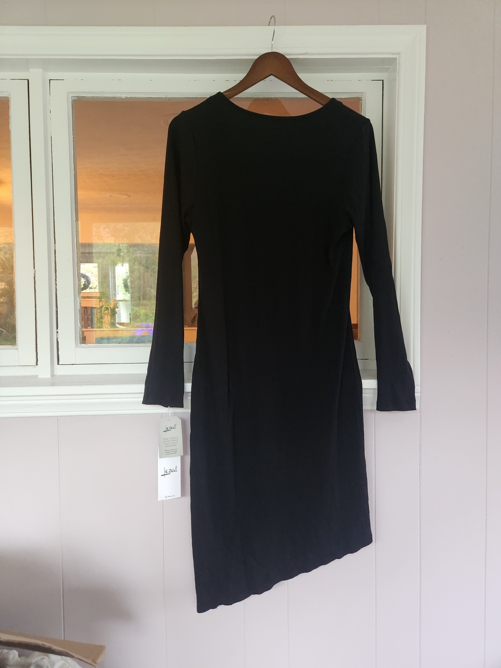 Black Asymmetric Long-Sleeve Midi Dress